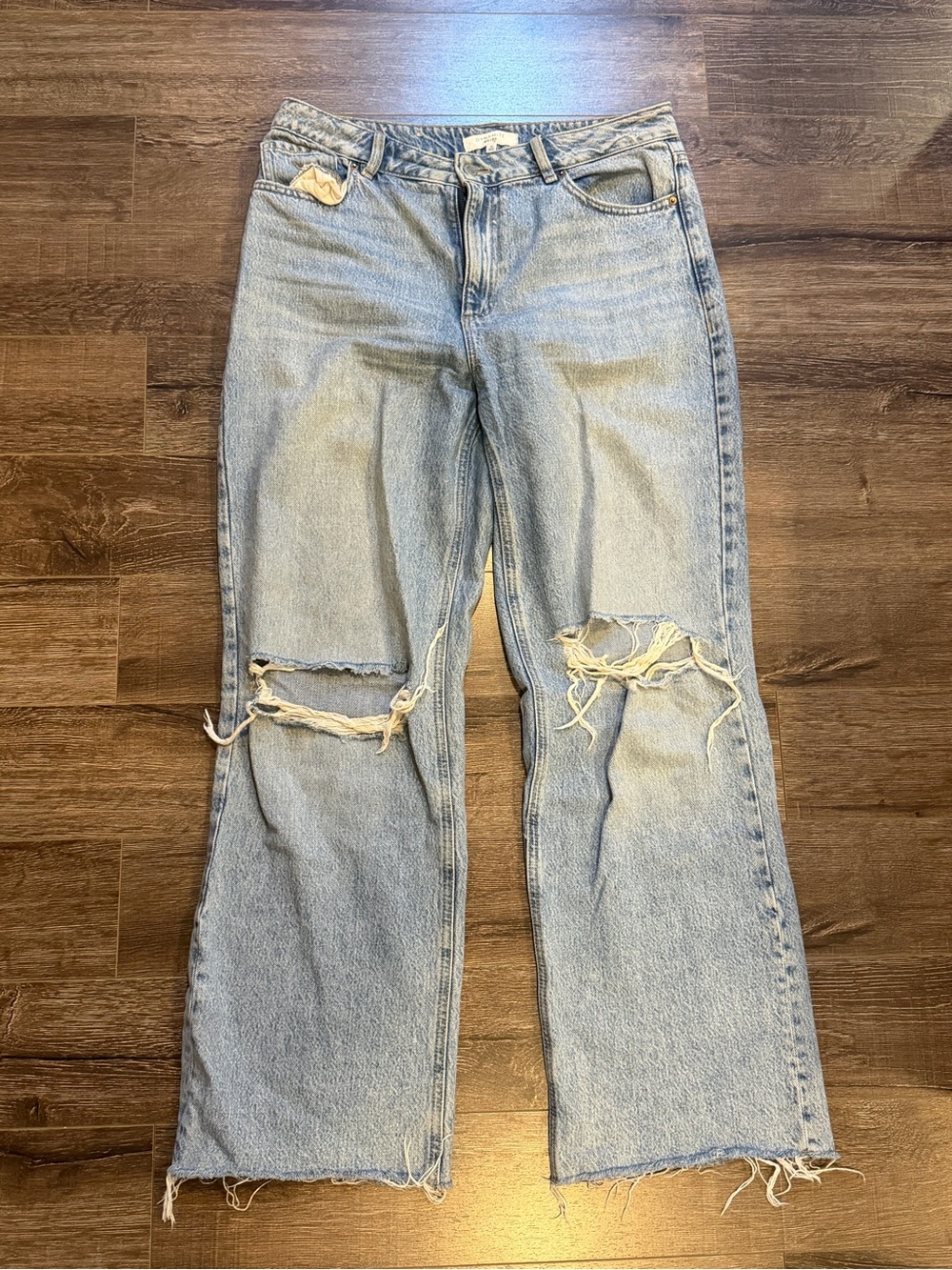 Dynamite Light Blue Distressed High-Rise Women's Wide Leg Jeans